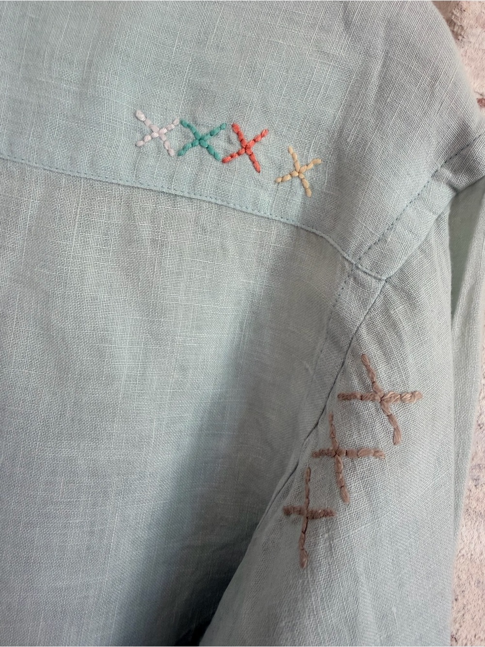 Coldwater Creek 100% Linen Embroidered Button Down Shirt Mint Green L - Picture 10 of 14